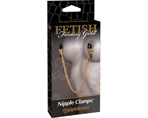 Чёрные с золотом зажимы на соски Gold Chain Nipple Clamps