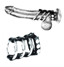 Тройное металлическое кольцо на пенис с регулируемым ремешком