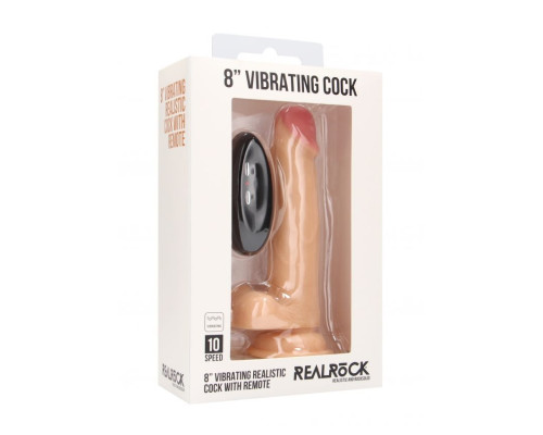 Телесный вибратор-реалистик Vibrating Realistic Cock 8  With Scrotum - 20 см.