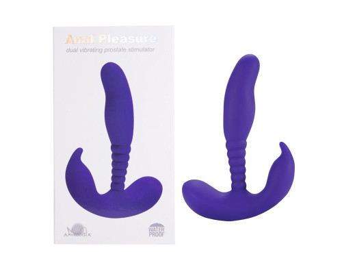 Фиолетовый стимулятор простаты Anal Pleasure Dual Vibrating Prostate Stimulator - 13,5 см.