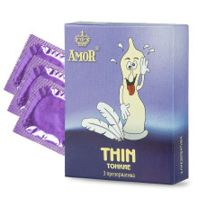 Супертонкие презервативы AMOR Thin  Яркая линия  - 3 шт.