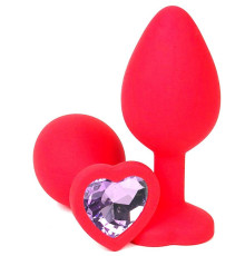 Красная силиконовая пробка с сиреневым кристаллом-сердечком - 9,5 см.