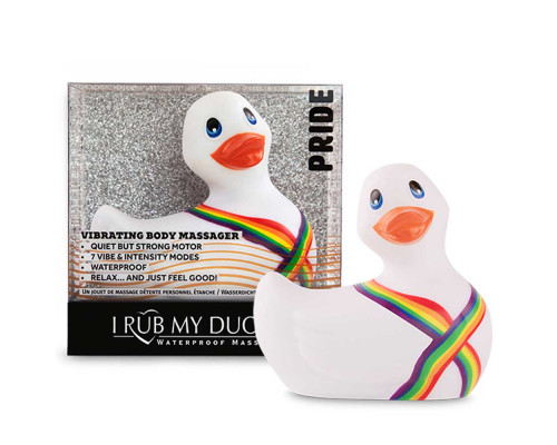 Белый вибратор-уточка I Rub My Duckie 2.0 Pride