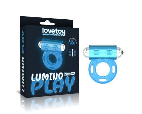 Голубое, светящееся в темноте эрекционное виброкольцо Lumino Play Vibrating Penis Ring