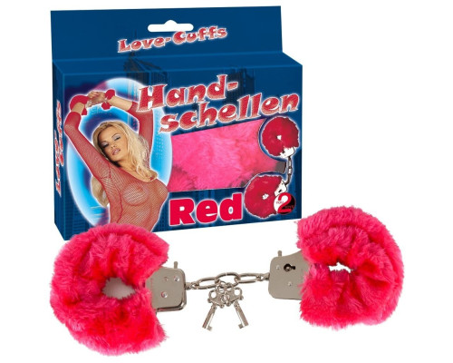 Малиновые меховые наручники Love Cuffs Red