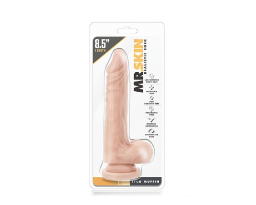 Телесный фаллоимитатор на присоске Dr. Skin Realistic Cock Stud Muffin - 21,6 см.