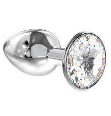 Малая серебристая анальная пробка Diamond Clear Sparkle Small с прозрачным кристаллом - 7 см.