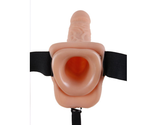 Телесный полый страпон Hollow Strap-On with Balls - 18,9 см.