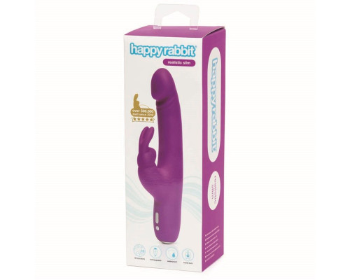 Фиолетовый перезаряжаемый вибратор Rabbit Slimline Curve Rechargeable - 24 см.