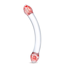 Изогнутый двусторонний фаллос из стекла Red Head - 22 см.