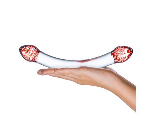 Изогнутый двусторонний фаллос из стекла Red Head - 22 см.