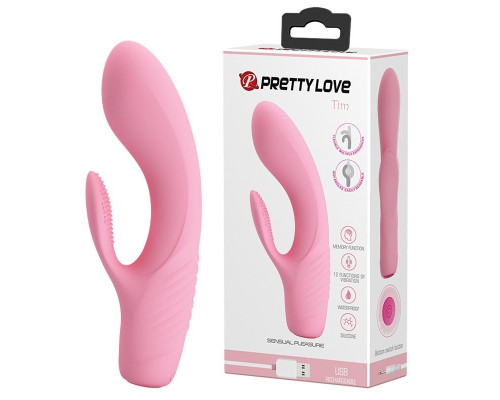 Нежно-розовый вибратор с клиторальным отростком Tim - 15,5 см.