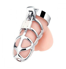 Серебристая металлическая клетка для члена с замком Enslave Cock Cage