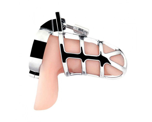 Серебристая металлическая клетка для члена с замком Enslave Cock Cage