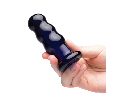 Синий стеклянный анальный стимулятор на дистанционном управлении Beaded Buttplug
