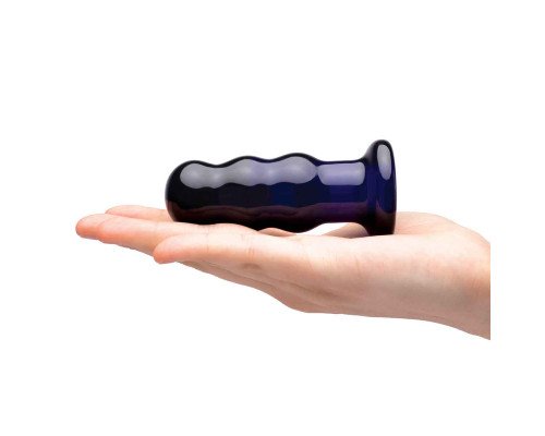 Синий стеклянный анальный стимулятор на дистанционном управлении Beaded Buttplug