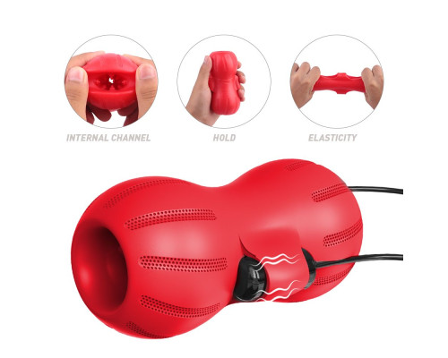 Красный тугой мастурбатор с вибропулями  и пультом