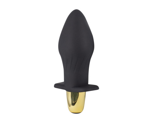Черная силиконовая анальная пробка с вибрацией - 10,5 см.
