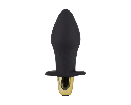 Черная силиконовая анальная пробка с вибрацией - 10,5 см.