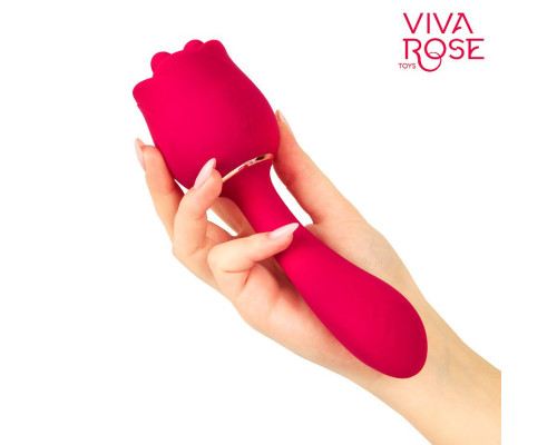 Малиновый вибратор-цветок с подвижными тычинками - 19,5 см.