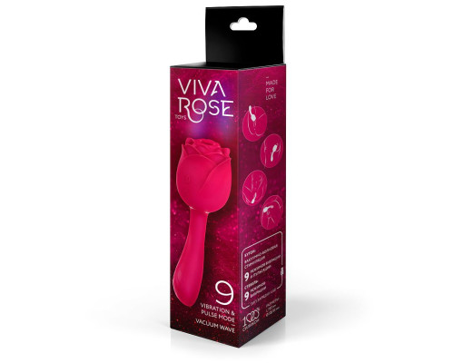 Малиновый двусторонний стимулятор с вибрацией и вакуум-волновой стимуляцией