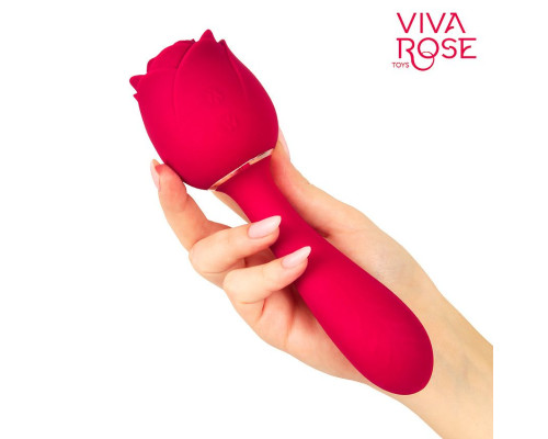 Малиновый двусторонний стимулятор с вибрацией и вакуум-волновой стимуляцией
