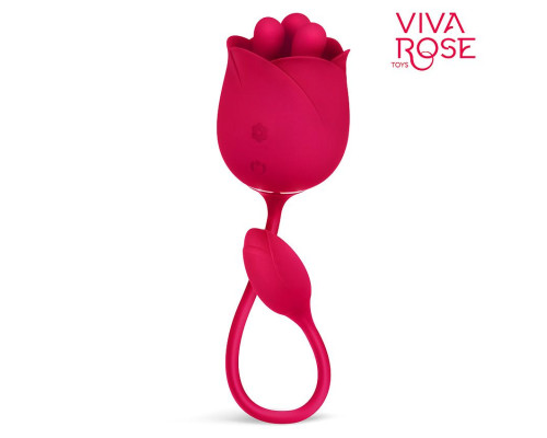 Малиновый вибростимулятор-бутон с вращающимися тычинками