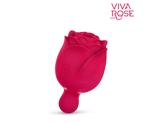 Малиновый вибростимулятор в форме бутона со стебельком