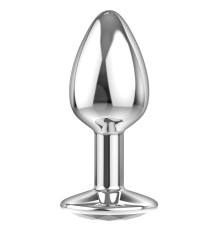 Серебристая анальная пробка Sparkle XL с прозрачным кристаллом - 11 см.