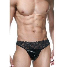 Черные трусы-танга на кружевном поясе