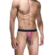 Откровенные розовые трусы на широком черном поясе