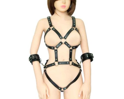 Черное боди-портупея с пристегивающимися наручниками