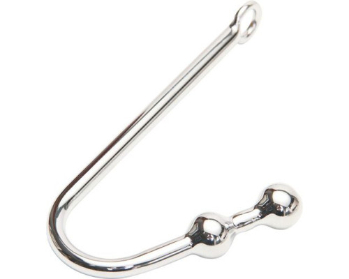 Серебристый анальный крюк с двумя шариками