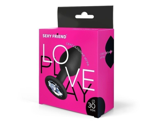 Черная силиконовая анальная втулка с прозрачным кристаллом - 7,3 см.