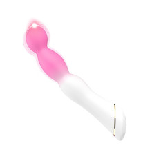 Бело-розовый вибромассажер с круглой головкой - 21,5 см.