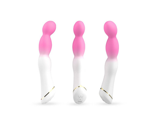 Бело-розовый вибромассажер с круглой головкой - 21,5 см.