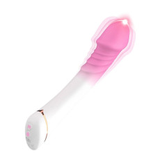 Бело-розовый вибромассажер с крупной головкой - 20,4 см.