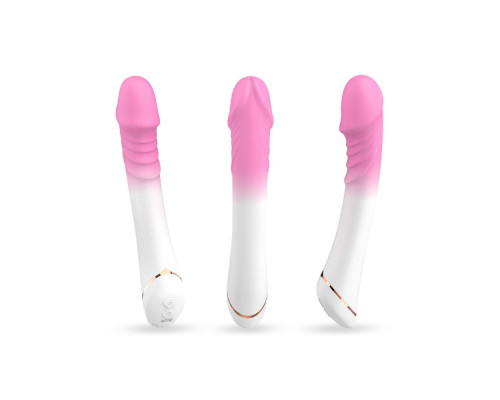 Бело-розовый вибромассажер с крупной головкой - 20,4 см.