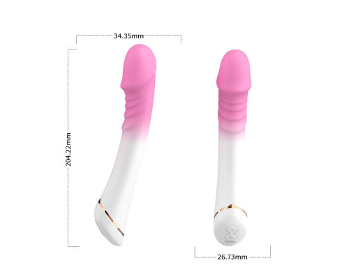 Бело-розовый вибромассажер с крупной головкой - 20,4 см.