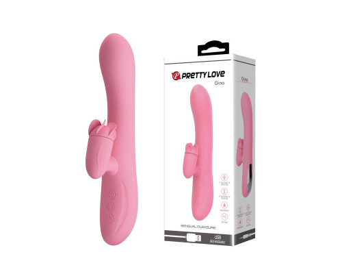 Розовый вибратор-кролик Gina с клиторальной щеточкой - 20,5 см.