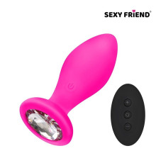 Розовая вибровтулка с прозрачным кристаллом и пультом ДУ - 8,5 см.