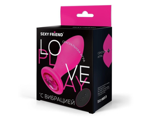 Розовая вибровтулка с малиновым кристаллом и пультом ДУ - 9 см.