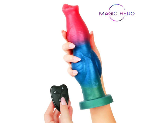 Цветной фантазийный вибратор с возвратно-поступательными движениями и ротацией - 26 см.