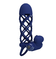 Синяя насадка на пенис Powerful Ring - 13,5 см.