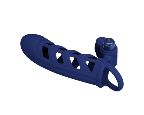 Синяя насадка на пенис Powerful Ring - 18,8 см.