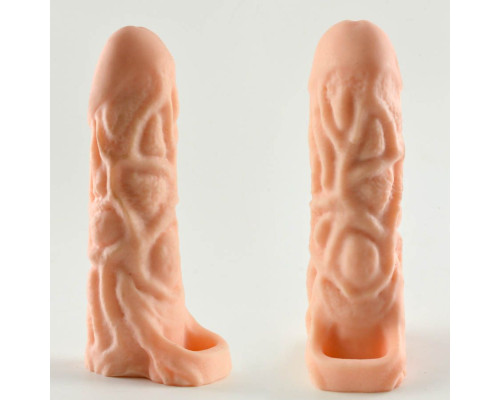 Телесная насадка-удлинитель Okoto с богатым рельефом поверхности - 16 см.