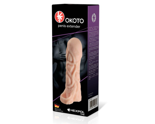 Телесная насадка-удлинитель Okoto с богатым рельефом поверхности - 16 см.