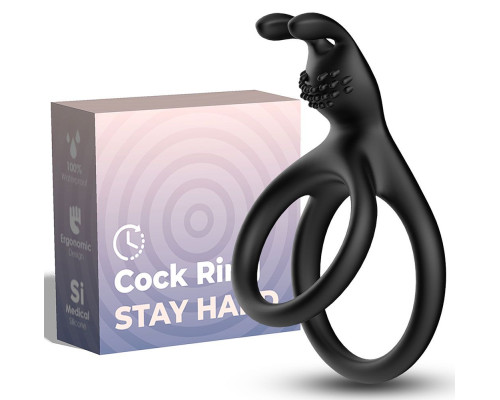 Черное эрекционное кольцо с подхватом мошонки