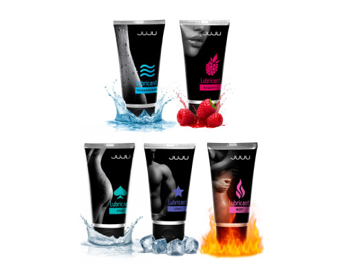 Набор из 5 лубрикантов JUJU (увлажняющий, Hot+, Long, Anal, малина)