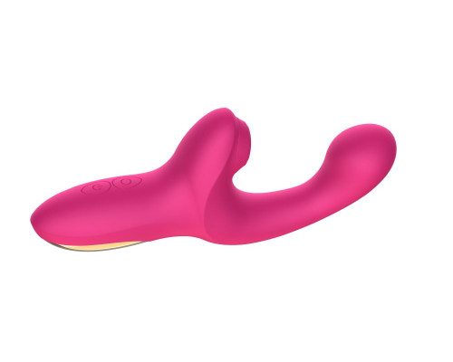 Розовый вибратор с функцией постукивания - 18 см.